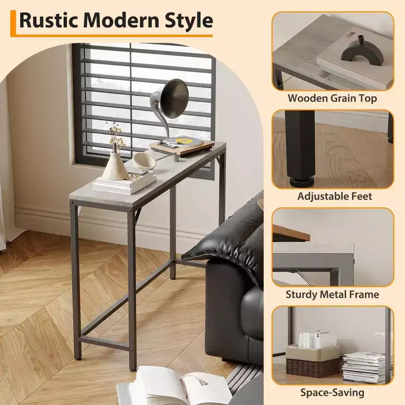 39 Console Table Industrielle - Table d'Appoint pour Derrière Canapé avec Plateau en Bois (Gris)