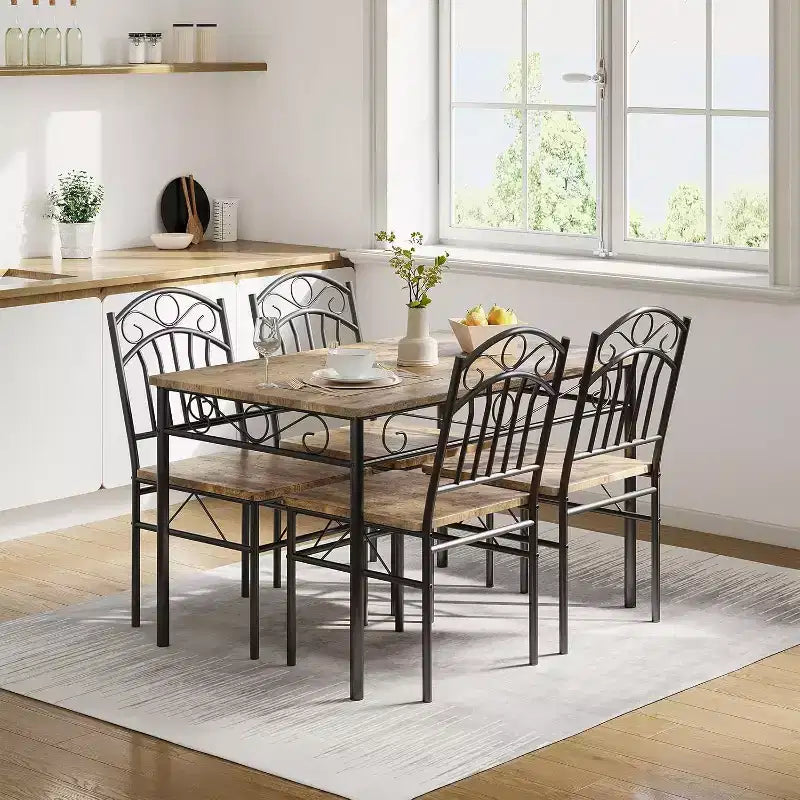 Ensemble de salle à manger moderne du milieu du siècle, 4 pièces, table de cuisine de style ferme avec chaises, pieds en bois d'hévéa, dînette rectangulaire pour salle à manger et cuisine