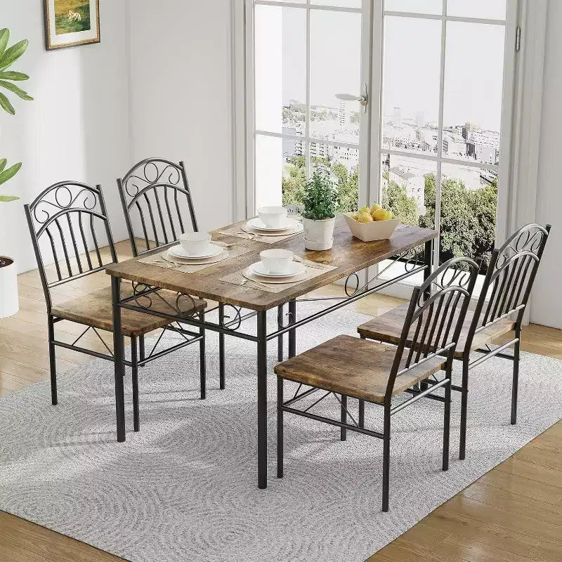 Ensemble de salle à manger moderne du milieu du siècle, 4 pièces, table de cuisine de style ferme avec chaises, pieds en bois d'hévéa, dînette rectangulaire pour salle à manger et cuisine