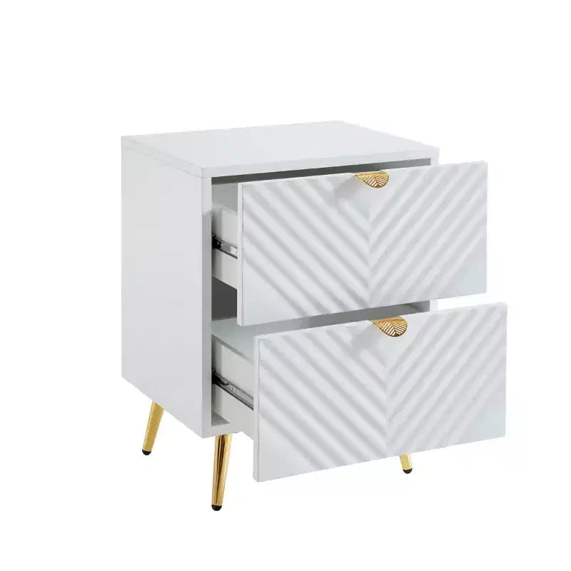 Table de chevet Probe Hues haute brillance à 2 tiroirs avec motif ondulé