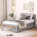 Acekool Twin Platform Bed with 2 Trundle Storage Drawers, Headboard, Sturdy Frame, No Box Spring Needed, Space Saving for Kids or Guest Room