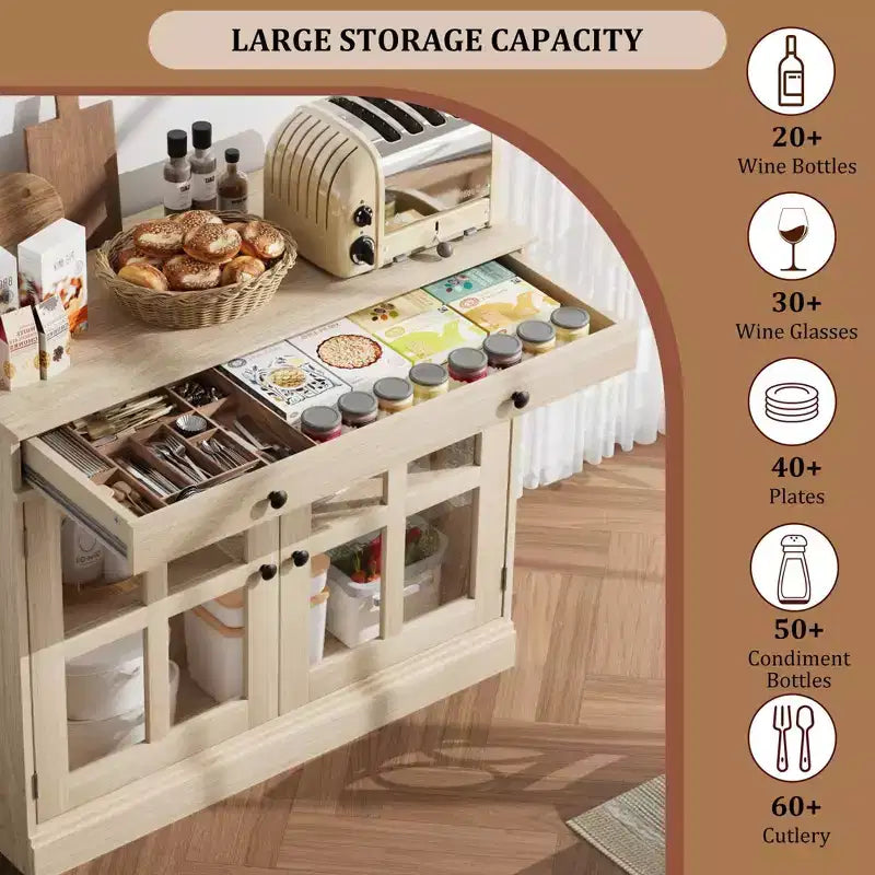Buffets et armoires de salle à manger avec porte en verre, buffet de 89,9 cm avec tiroir de rangement, design adaptable
