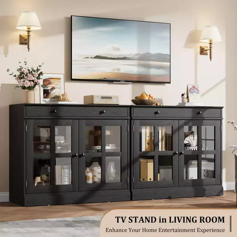 Buffets et armoires de salle à manger avec porte en verre, buffet de 89,9 cm avec tiroir de rangement, design adaptable