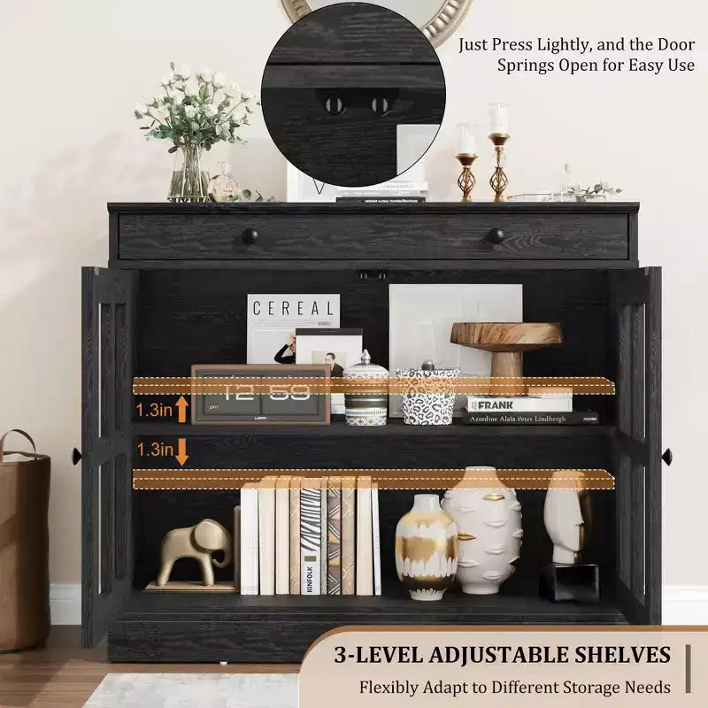Buffets et armoires de salle à manger avec porte en verre, buffet de 89,9 cm avec tiroir de rangement, design adaptable