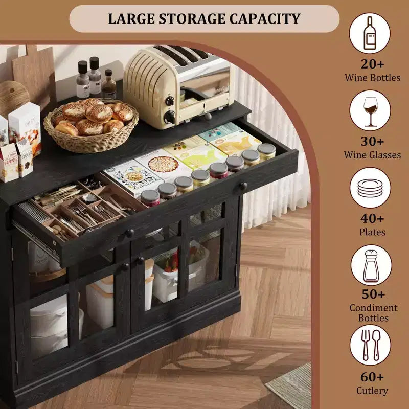 Buffets et armoires de salle à manger avec porte en verre, buffet de 89,9 cm avec tiroir de rangement, design adaptable