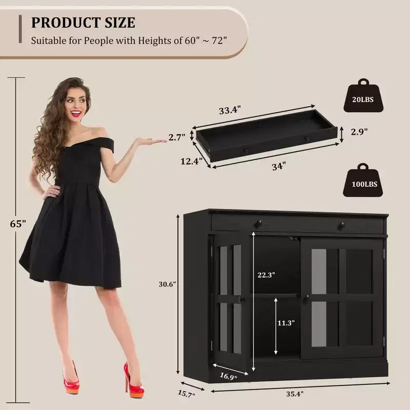 Buffets et armoires de salle à manger avec porte en verre, buffet de 89,9 cm avec tiroir de rangement, design adaptable