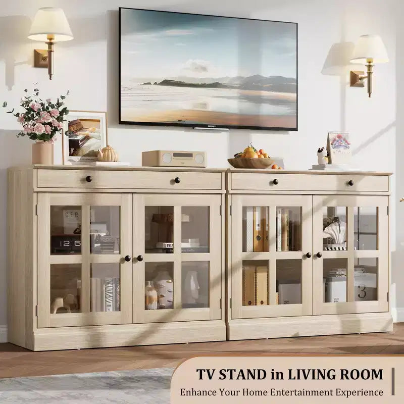 Buffets et armoires de salle à manger avec porte en verre, buffet de 89,9 cm avec tiroir de rangement, design adaptable
