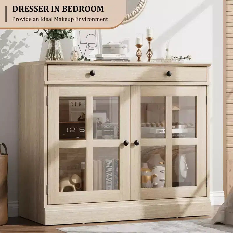 Buffets et armoires de salle à manger avec porte en verre, buffet de 89,9 cm avec tiroir de rangement, design adaptable