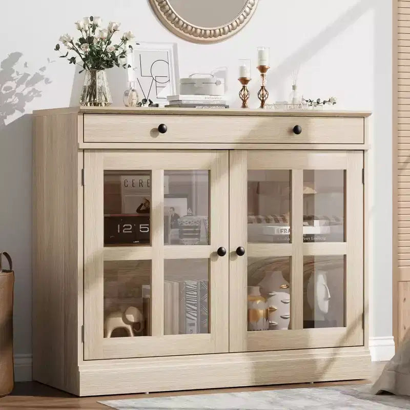 Buffets et armoires de salle à manger avec porte en verre, buffet de 89,9 cm avec tiroir de rangement, design adaptable