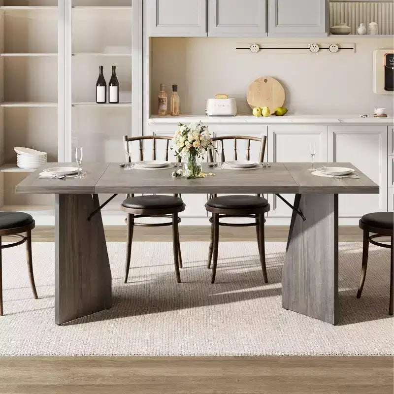 Table à manger de 180 cm pour 6 personnes, table de cuisine rectangulaire de style ferme avec cadre robuste, grand bureau en bois épaissi