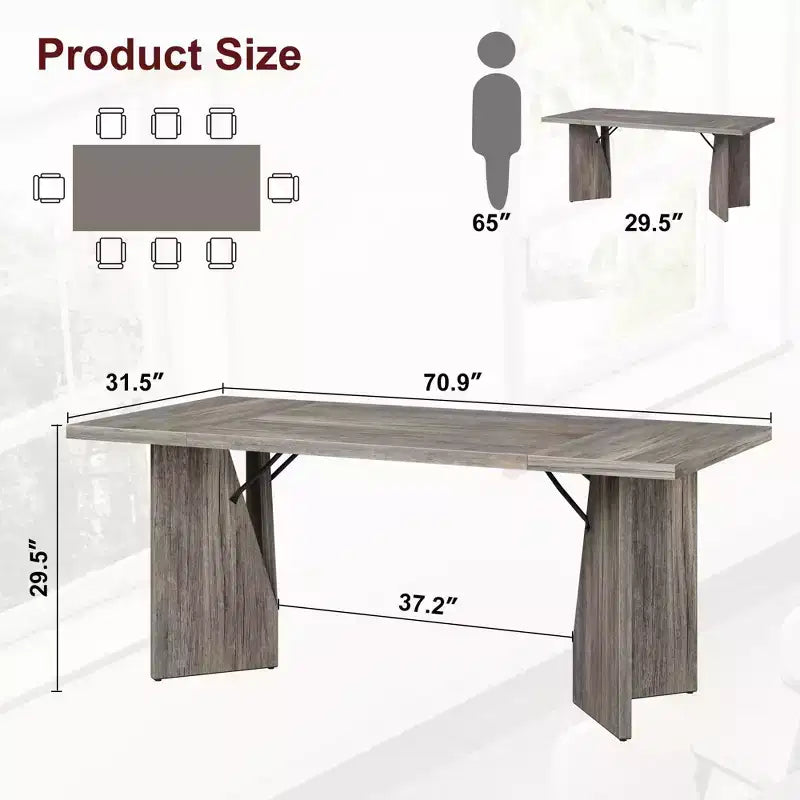 Table à manger de 180 cm pour 6 personnes, table de cuisine rectangulaire de style ferme avec cadre robuste, grand bureau en bois épaissi