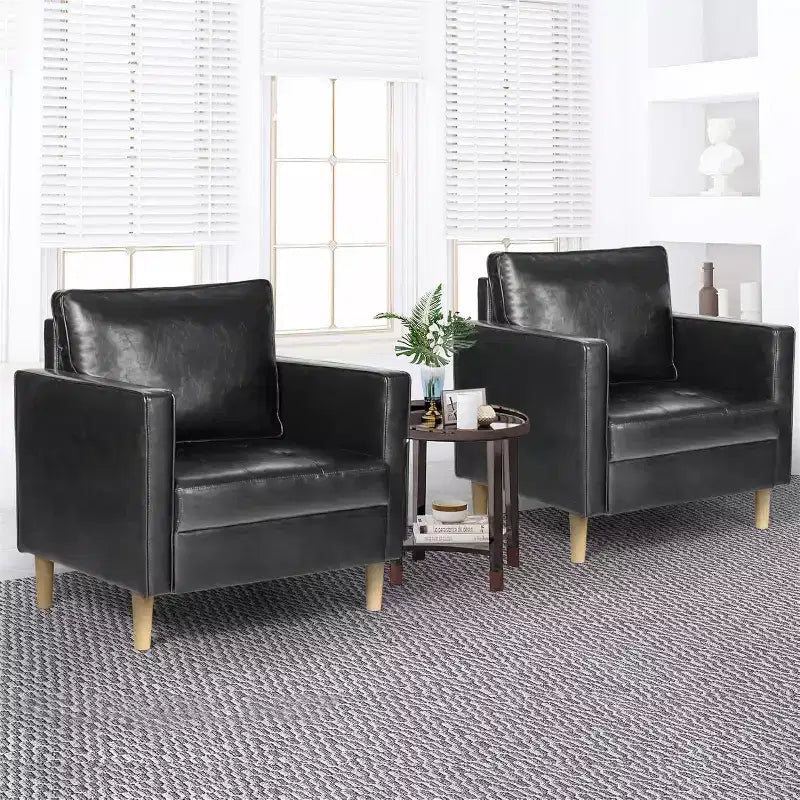 TYBOATLE Decor Linen Comfy Round Arms Chair Set of 2 for Living Room, Reading Leisure Chair with High Back for Living Room Bedroom Waiting Room, Black