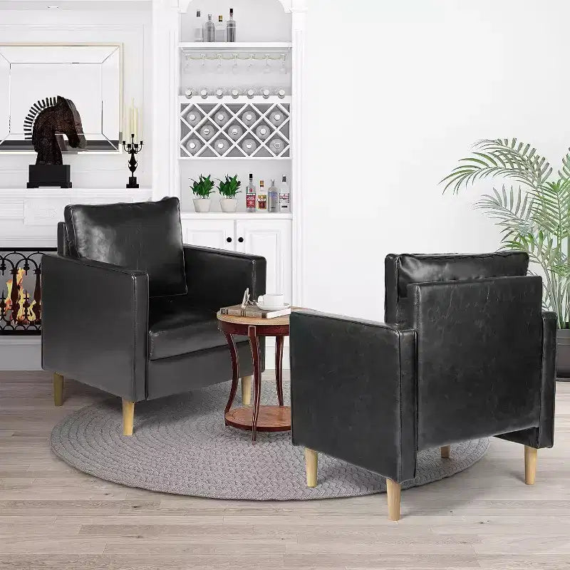 TYBOATLE Décor Chaise en Lin Confortable à Accoudoirs Ronds, Lot de 2, pour Salon, Fauteuil de Lecture Détente à Dossier Haut pour Salon, Chambre, Salle d'Attente, Noir