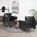 TYBOATLE Décor Chaise en Lin Confortable à Accoudoirs Ronds, Lot de 2, pour Salon, Fauteuil de Lecture Détente à Dossier Haut pour Salon, Chambre, Salle d'Attente, Noir