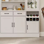 Meuble de cuisine blanc Famapy : Portes en verre, casier à vin, zones de rangement multiples. Idéal pour l'exposition et le rangement.