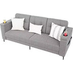 Canapé-lit moderne Acekool, canapé 3 places avec accoudoirs de rangement, poches latérales et porte-gobelet, convertible rembourré pour salon ou appartement