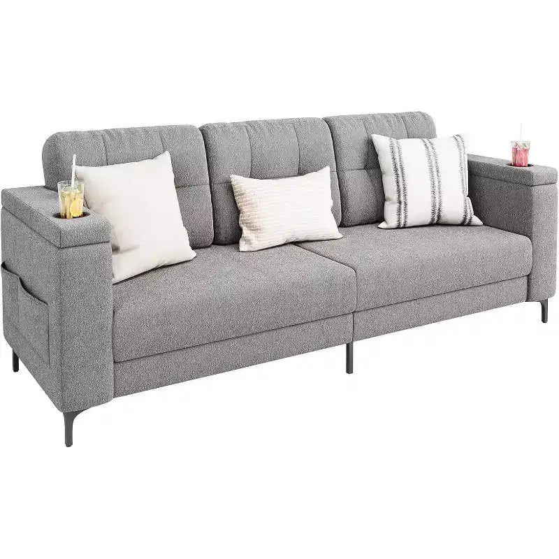 Canapé-lit moderne Acekool, canapé 3 places avec accoudoirs de rangement, poches latérales et porte-gobelet, convertible rembourré pour salon ou appartement