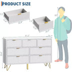 Commode Acekool à 7 tiroirs, commode moderne blanche de 120 cm de large avec pieds en métal doré, organisateur de rangement pour chambre, entrée, salon