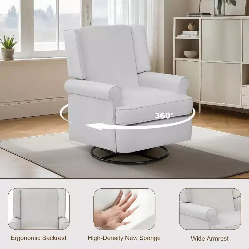 Fauteuil à bascule Acekool, pivotant à 360° et à bascule douce, siège rembourré pour maternité, chambre de bébé, salon et bureau