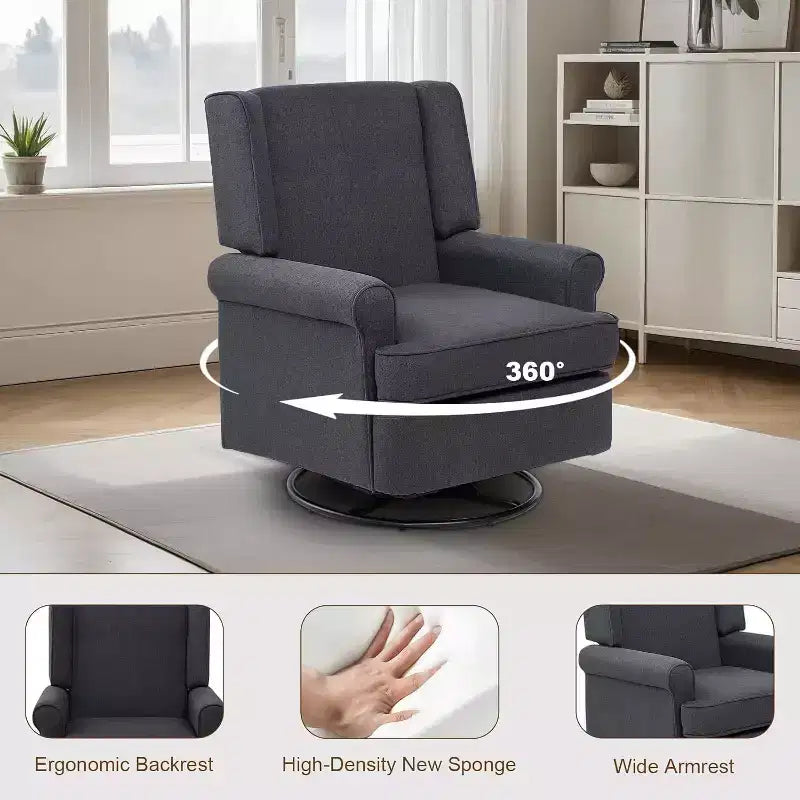 Fauteuil à bascule Acekool, pivotant à 360° et à bascule douce, siège rembourré pour maternité, chambre de bébé, salon et bureau