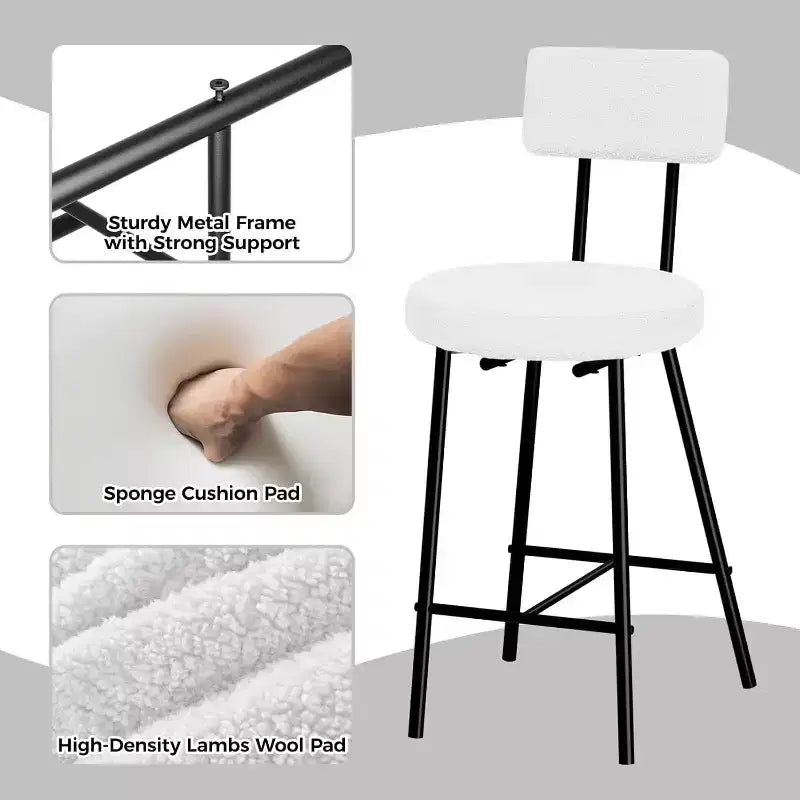 Tabourets de bar hauteur comptoir Acekool, siège rond rembourré en laine d'agneau, repose-pieds en métal, capacité de 158 kg, chaises d'îlot de cuisine