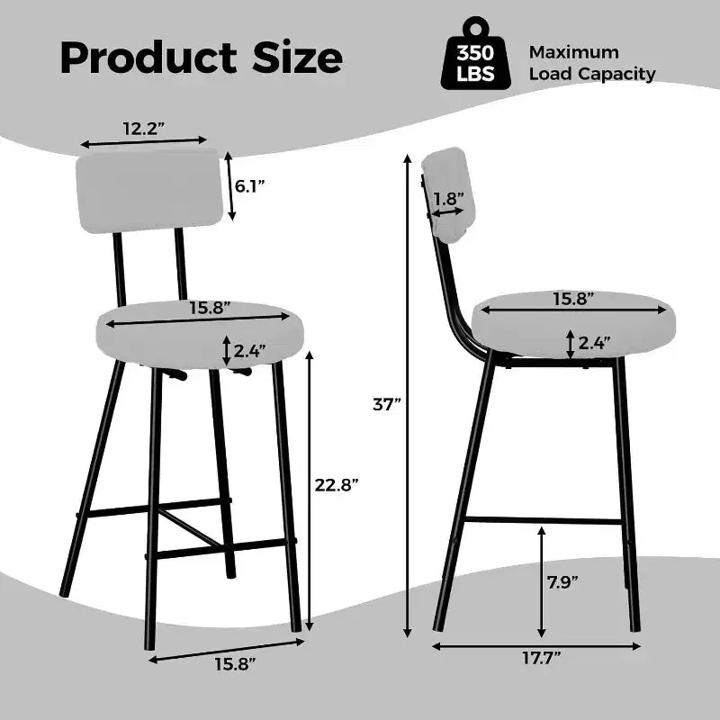 Tabourets de bar hauteur comptoir Acekool, siège rond rembourré en laine d'agneau, repose-pieds en métal, capacité de 158 kg, chaises d'îlot de cuisine
