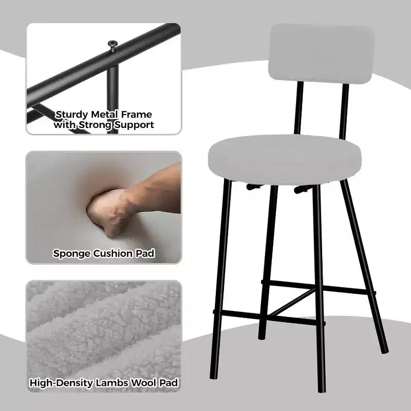 Tabourets de bar hauteur comptoir Acekool, siège rond rembourré en laine d'agneau, repose-pieds en métal, capacité de 158 kg, chaises d'îlot de cuisine