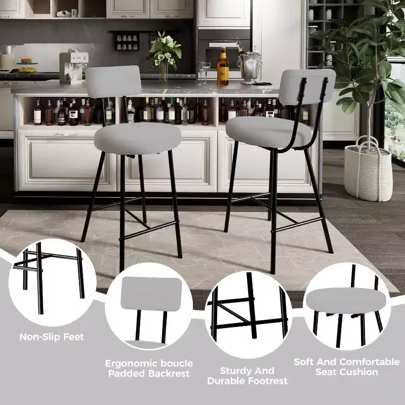 Tabourets de bar hauteur comptoir Acekool, siège rond rembourré en laine d'agneau, repose-pieds en métal, capacité de 158 kg, chaises d'îlot de cuisine