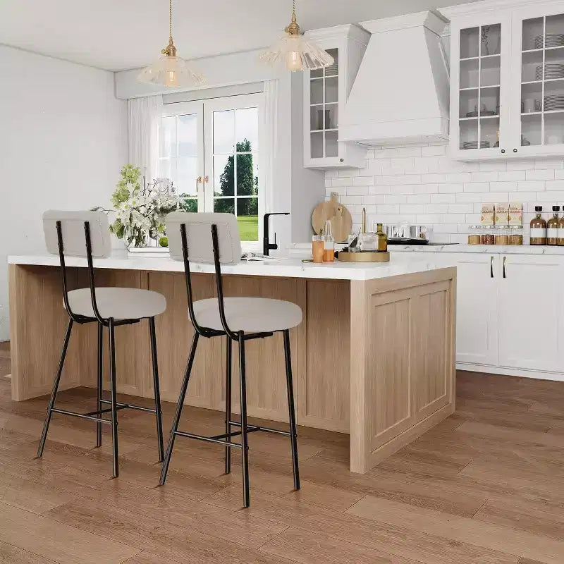 Tabourets de bar hauteur comptoir Acekool, siège rond rembourré en laine d'agneau, repose-pieds en métal, capacité de 158 kg, chaises d'îlot de cuisine