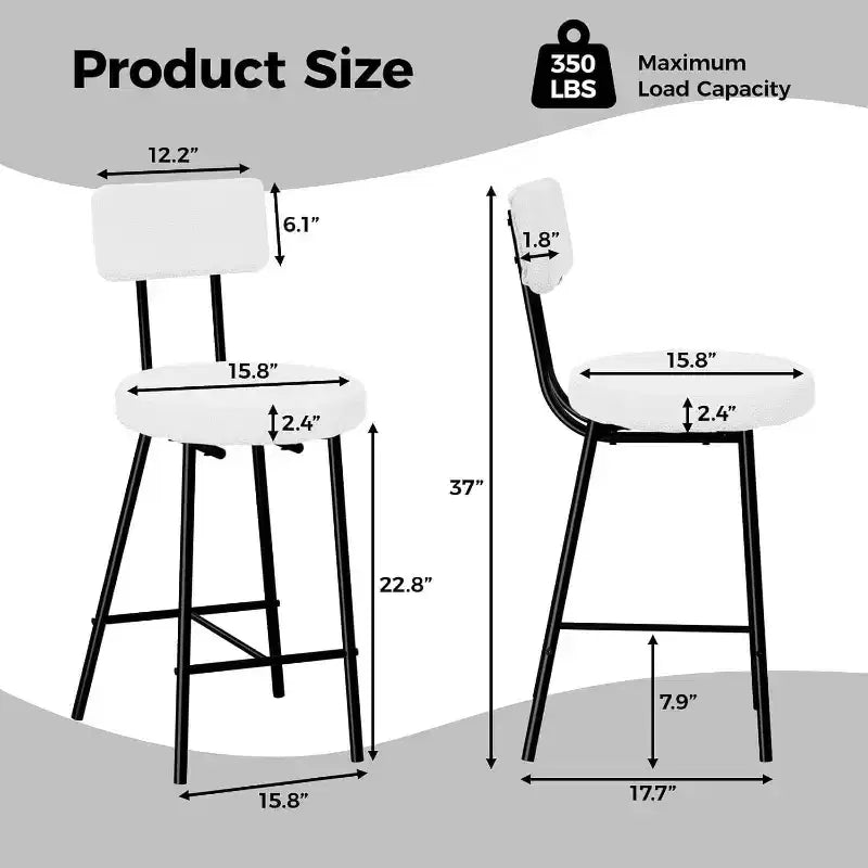 Tabourets de bar hauteur comptoir Acekool, siège rond rembourré en laine d'agneau, repose-pieds en métal, capacité de 158 kg, chaises d'îlot de cuisine