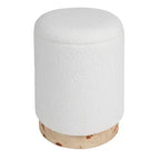 Storied Home Round Boucle Upholstered Storage Stool with Removeable Lid, Cream