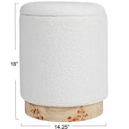 Tabouret de rangement rond rembourré en tissu bouclé Storied Home avec couvercle amovible, Crème