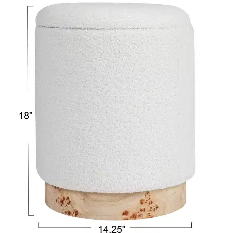 Tabouret de rangement rond rembourré en tissu bouclé Storied Home avec couvercle amovible, Crème