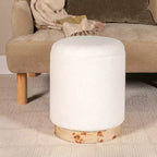 Tabouret de rangement rond rembourré en tissu bouclé Storied Home avec couvercle amovible, Crème