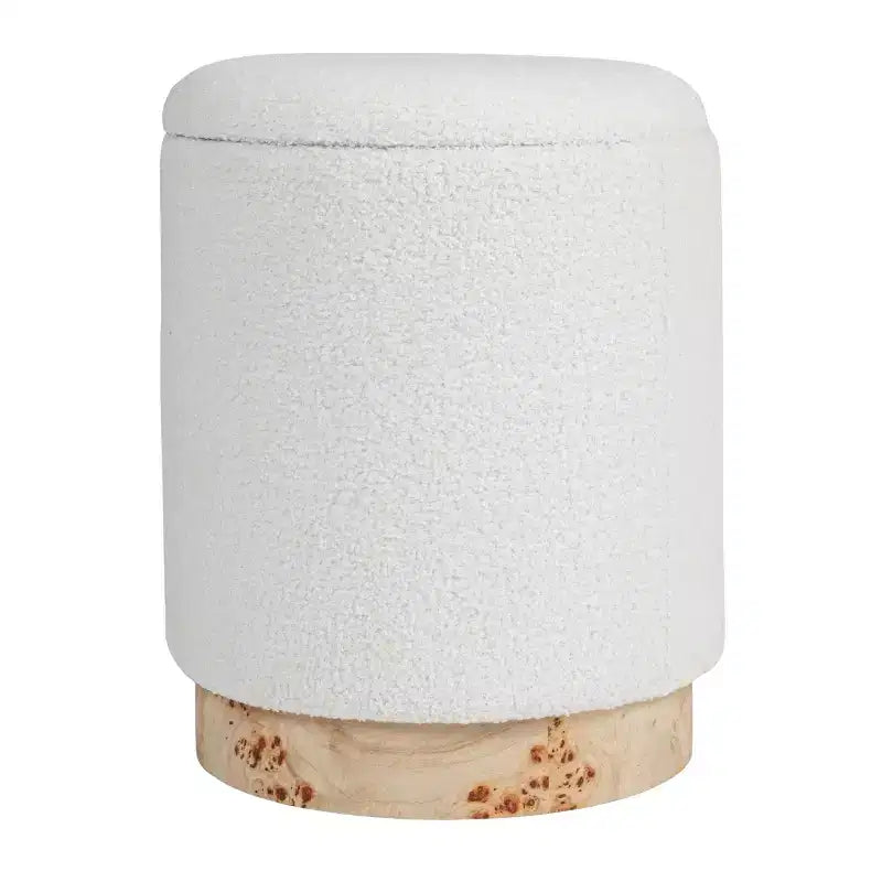 Tabouret de rangement rond rembourré en tissu bouclé Storied Home avec couvercle amovible, Crème
