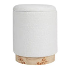 Tabouret de rangement rond rembourré en tissu bouclé Storied Home avec couvercle amovible, Crème