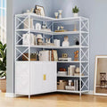 Farmhouse Corner Bookshelf,6-Tier L-Shaped Storage Shelf with Cabinet