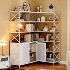 Étagère d'angle de ferme, bibliothèque de rangement en L à 6 niveaux avec armoire