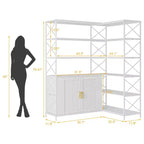 Étagère d'angle de ferme, bibliothèque de rangement en L à 6 niveaux avec armoire
