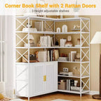 Étagère d'angle de ferme, bibliothèque de rangement en L à 6 niveaux avec armoire
