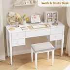 Acekool 47 Coiffeuse avec Miroir Rabattable, Lumières LED, 3 Modes d'Éclairage, 5 Tiroirs, Table 3-en-1 avec Chaise, Blanc et Or