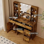 Coiffeuse Acekool avec miroir lumineux LED, 10 ampoules, 3 couleurs de luminosité, 6 tiroirs, 6 étagères ouvertes, table de maquillage pour chambre à coucher