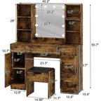 Coiffeuse Acekool avec miroir lumineux LED, 10 ampoules, 3 couleurs de luminosité, 6 tiroirs, 6 étagères ouvertes, table de maquillage pour chambre à coucher