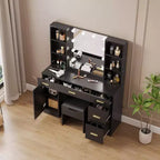 Coiffeuse Acekool avec miroir lumineux LED, 10 ampoules, 3 couleurs de luminosité, 6 tiroirs, 6 étagères ouvertes, table de maquillage pour chambre à coucher