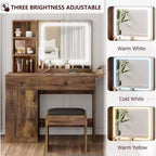 Coiffeuse avec miroir lumineux LED et prise de courant, coiffeuse de maquillage avec tiroirs et armoire et chaise, ensemble de coiffeuse pour chambre à coucher
