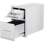 16W x 21H x 23D Inch Outdoor Kitchen Stainless Steel Double Access Drawers with Paper Towel Holder Combo for BBQ Island or Grill Station