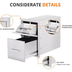 Tiroirs doubles d'accès en acier inoxydable de 40,6 cm l x 53,3 cm H x 58,4 cm P, pour cuisine extérieure, avec support à serviettes en papier, combo pour îlot de barbecue ou station de grillades