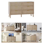 Commode à 8 tiroirs, commode en rotin naturel pour chambre à coucher avec 5 pieds solides, commode en bois de style ferme avec poignées dorées