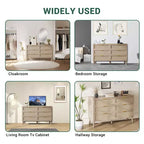 Commode à 8 tiroirs, commode en rotin naturel pour chambre à coucher avec 5 pieds solides, commode en bois de style ferme avec poignées dorées