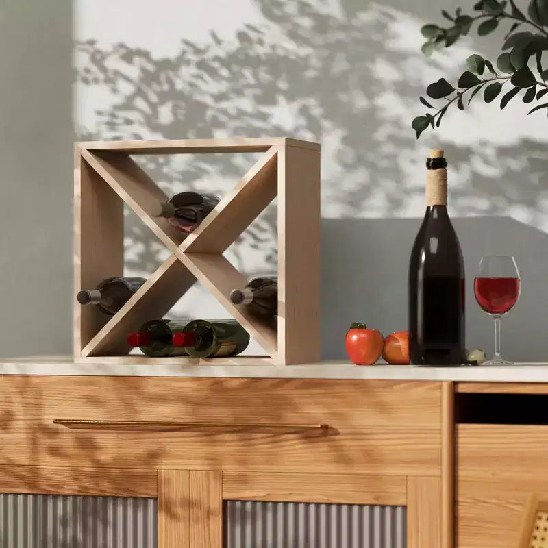 Sandinrayli Wooden 24 Bottle Wine Rack, Vintage Design with Cross Panels, Countertop Wine Storage